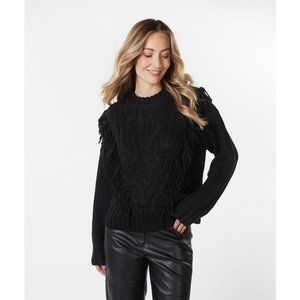 NWT ESQUALO Black Fringe Cable Knit